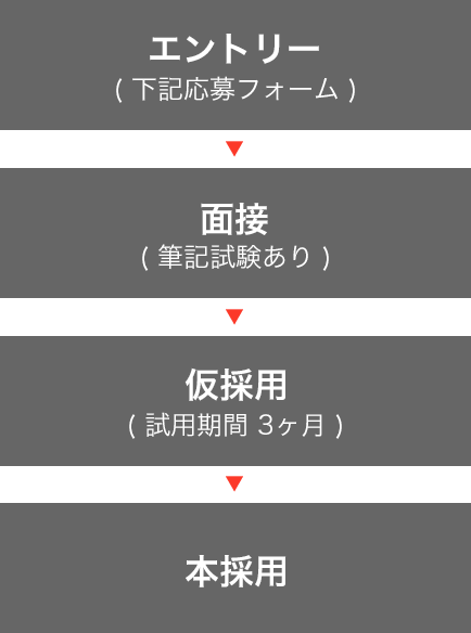 エントリー → 面接 → 仮採用 → 本採用